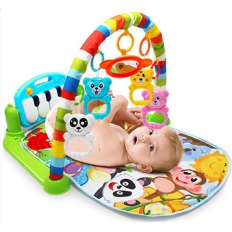Tapis d'activité pour bébé Qwz143 - Accessoire de développement avec hochets souples et jouets musicaux (1/4)