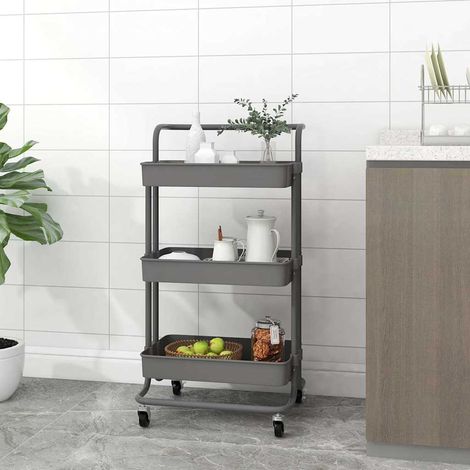 Chariot de cuisine 3 niveaux-Desserte de Cuisine-Meuble de Rangement Gris 42x35x85 cm Fer et ABS (1/5)