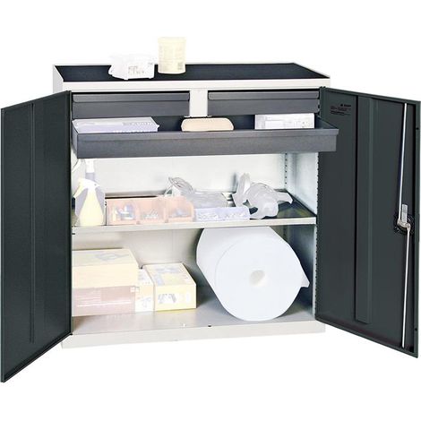 Stumpf Werkzeug- und Materialschrank Serie 3000 lichtgrau / anthrazitgrau + 2 Schubladen 100 mm + 1 Schublade 100 mm durchgehend + 1 Auszugsboden - 3007371 (1/5)