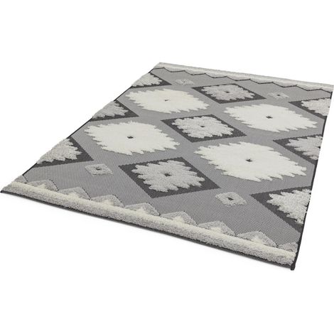 Outdoor Black Cream Rug Tribal Geometric for Garden, Patio, Trellis, Balcony, Picnic, Backyard, Living Room Premium Monty Rug in X-Large 200x290 cm (6'7"x9'6") (1/4)