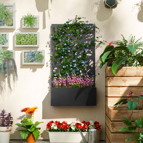 Jardinière avec brise-vue paravent treillis pour Plante Grimpante, bac à Fleurs - dim. 61L x 23l x 113H cm (1/5)
