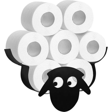 Porte-Rouleau De Papier Toilette - Métal Noir Mat - Design Mouton - Murale - Capacité 7 Rouleaux (1/5)
