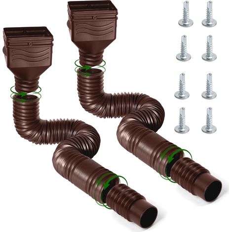 Expandable Gutter Drain Pipe, 2PCS 67in Flexible Downspout Extension, Adjustable Rainwater Kit from 21-67in, Gutter Connector with Screws for Outdoor Lawns Gardens Yards & Cement Floors, Brown