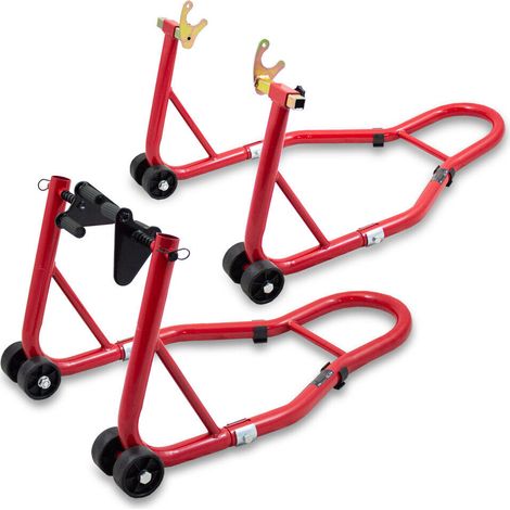 Bituxx Motorradständer hinten & vorn Motorrad Montageständer Transportständer Rot Belastbar bis 250 kg pro Ständer (1/5)
