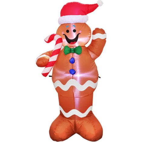 Décorations de Noël gonflables Père Noël gonflable de Noël, 1,5 m de haut Bonhomme de neige en pain d'épices Décoration Tenir une décoration de fête Bâton de bonbons pour jardin intérieur Famille Exté (1/4)