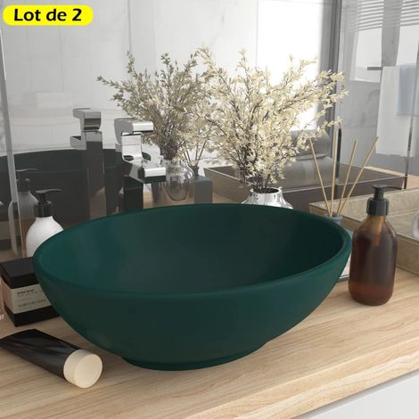 Lot de 2 Vasques de Salle de Bain Ovale. Vert Mat. Lavabo moderne SANS Mitigeur (1/5)