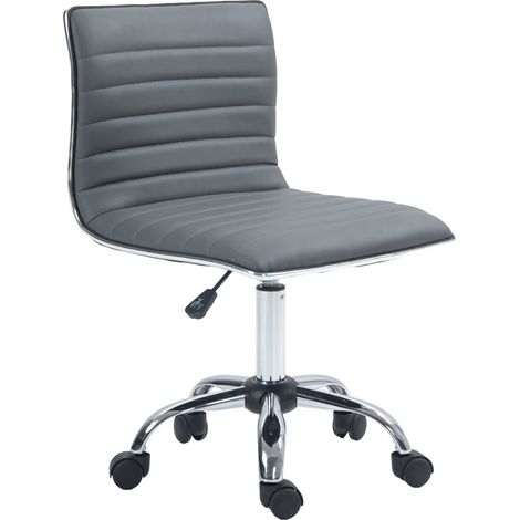 Armless Desk Task Chair Faux Lear Mid-back Computer Office Chair with Adjustable Seat Height, Chrome Base and Rolling Wheels for Home Office Dark Grey (1/5)