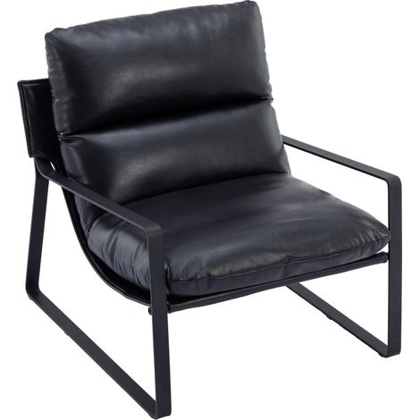 Recliner Chair in PU Leather Retro Comfortable Lounge Chair Upholstered for Bedroom Living Room Relax, Black, Washon (1/5)