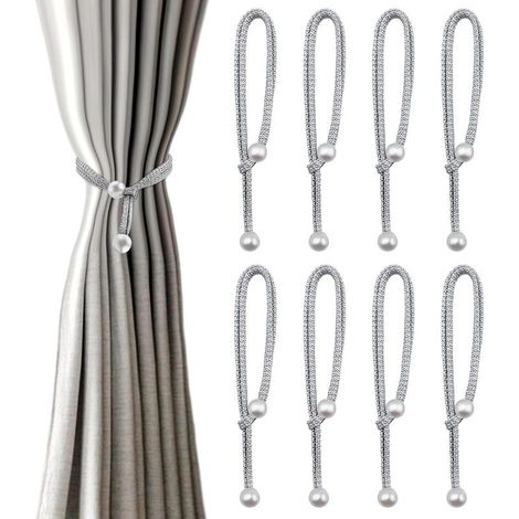 8 Pièces Embrasse pour Rideaux Embrases pour Voilages Grandes Perles Gris Attache Rideau Pratiques Et Décoratives en Corde Embrasses de Rideaux Boucle Décoration pour Maison, Bureau, Hôtel (1/3)
