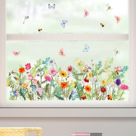 Film autocollant pour fenêtre – 30x60 cm – Fleurs et papillons – Décoration intérieure – Jardin et salon (1/5)