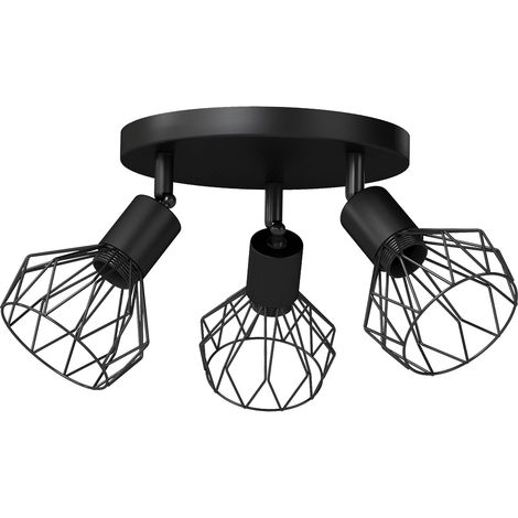 EMITTO 3-Way Spotlight Ceiling Light Adjustable Vintage Black E14 Metal Fixture (1/5)