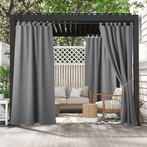 L132xH213cm, Gris,Lot de 2 Rideaux Extérieur Occultant OU Interieur Lumière Bloquer Isolant Thermiques a Pattes Fixation Décoration pour Mainson Chambre Terrasse Tonnelle (1/5)