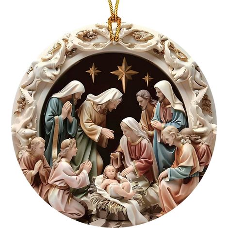 Pendentif De Décoration De Noël - Pendentif En Acrylique 2D - Diamètre 8 Cm - Pour Arbre De Noël Ou Intérieur - Lot De 2 (1/4)
