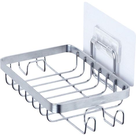 Jabonera de pared para baño, estante para inodoro, almacenamiento de pared, soporte de jabón de acero inoxidable sin necesidad de taladrar (1/2)