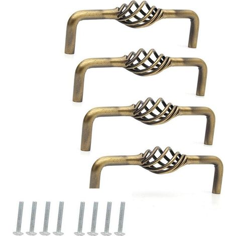 Set of 4 Antique Inconel Drawer Pulls for Dresser Doors - Bronze/128mm