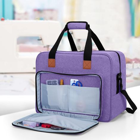 Borsa per macchina da cucire – una borsa portaoggetti per macchina da cucire, utilizzata per contenere gli accessori per il cucito, di colore viola. (1/3)