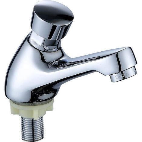 Robinet à fermeture automatique Lavabo de salle de bain Robinet chromé Fermeture automatique Économie d'eau (1 pièce) (1/5)