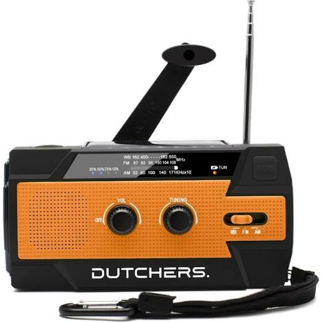Filiyano – lampe torche et alarme – Radio d'urgence avec cellules solaires et manivelle, batterie externe 4000 MAH, radio AM/FM, météo NOAA, lampe (1/5)
