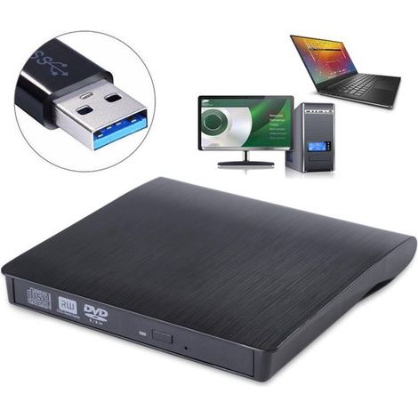 Lecteur DVD/CD externe – USB – Noir – Pour PC portable et fixe – Plug-and-play (1/5)