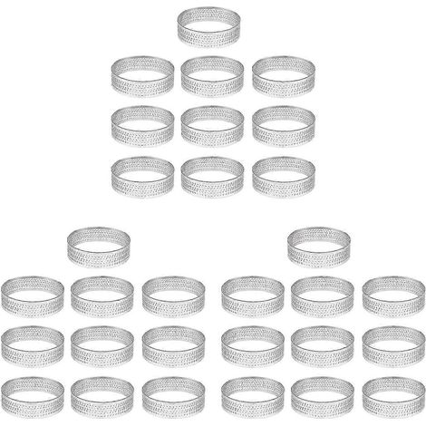 30 cercles à tarte ronds en acier inoxydable perforés et sans soudure de 4,5 cm, pour quiches et tartes. (1/4)