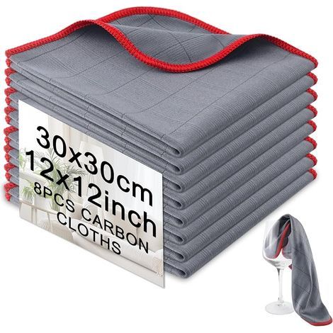 Chiffon Magique Microfibre Carbone 400g/sm,8X Chiffons en Fibre de Carbone,30 X 30 cm Chiffon Vitre sans Trace Absorbant Polissage pour Vitres, Miroirs, Écrans, véhicules, Toutes Surfaces Lisses (1/5)