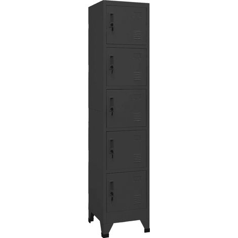 Armoire à casiers moderne avec 5 portes verrouillables 38 x 40 x 180 cm en acier anthracite (1/5)
