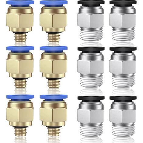 Raccords pneumatiques mâles droits à raccord rapide, 12 pièces, noir et bleu PC4-M5/01, raccord rapide pneumatique en PTFE pour l'insertion de tuyaux (M5/G1/8" x 4 mm) (1/5)