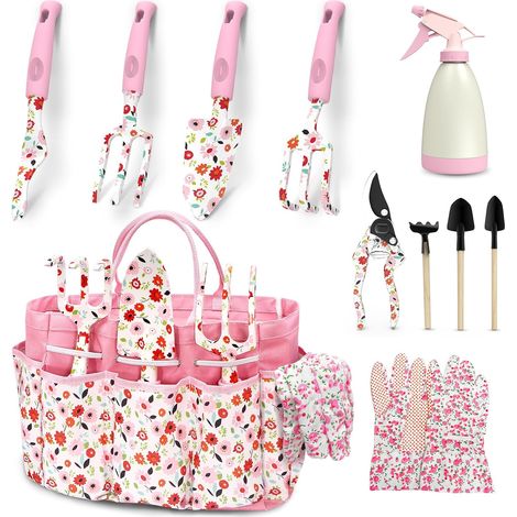 Outils de Jardinage, Set Outillage de Jardin 11 pièces, Nouveau Set Complet kit Jardinage imprimés avec Sac d'outils de Jardin stylé, Cadeaux de Jardinage pour Femmes et Hommes (1/5)