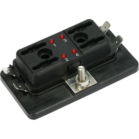 Portafusibles de 4 vías con kit de luz de advertencia LED para coche, barco, triciclo, 12V/24V (1/5)