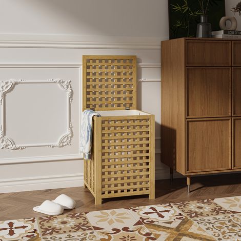 Cesto de ropa sucia Jystiand bolsa extraíble 79L bambú 62x45x45cm Natural/Beige [en.casa]