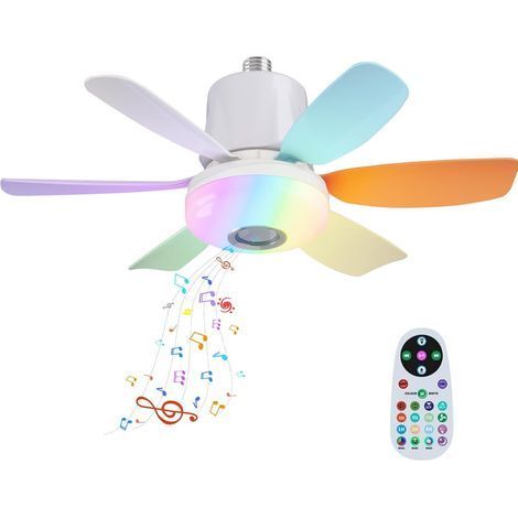 LED-Deckenventilator mit dimmbarem RGB-Licht, Deckenventilator-Lampe, E27-Schnittstelle, Fernbedienung und Bluetooth-Lautsprecher, 3 Geschwindigkeiten, 3 Timer, Deckenventilator-Licht für Wohnzimmer, (1/5)