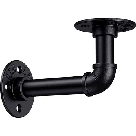 BEBUSINGOTO Soporte de estante de tubería industrial, soportes de estante industriales vintage con bridas de 10 x 15 cm para estantería, muebles de bricolaje, estante de pared flotante colgante, negro (1/5)