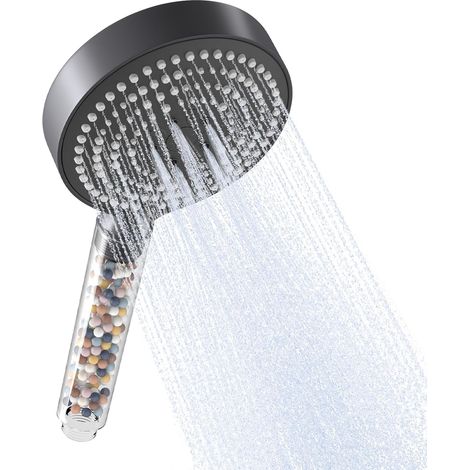 Pommeau de Douche Anti Calcaire, Pomme de Douche avec 6 Modes de Jet, Pommeau Douche Filtrant, Douchette Economie d'eau, Grande XXL(Φ130mm),Chrome Noir (1/5)