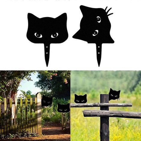 Piquet de jardin Chat qui regarde à la ferme, silhouette noire, pour pelouse extérieure (1/4)
