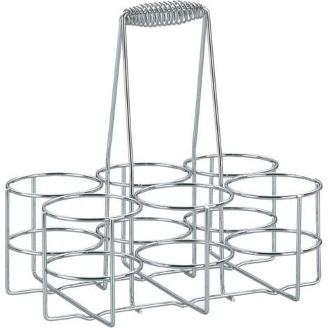 Porte-bouteilles en métal chromé, support pour 6 bouteilles de bière, dimensions 22,5 x 15 x 28 cm, anneau intérieur diamètre 6,8 x hauteur 10 cm, panier de rangement pour bouteilles (1/5)