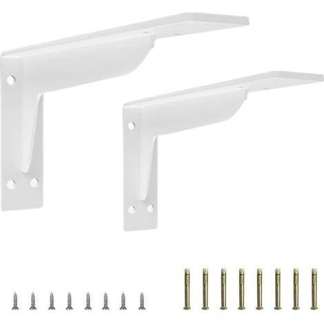 Supports d'étagère en métal blanc L robustes – Lot de 2, 45 cm, fixation murale triangulaire (1/5)