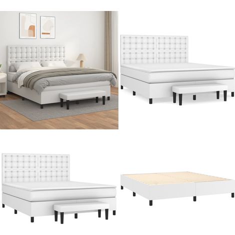 Sommier à lattes de lit avec matelas Blanc 160x200cm Similicuir - Sommier à lattes - Matelas à ressorts ensachés (1/5)