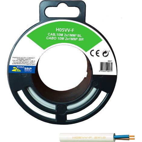 10m cable manguera redonda H05VV-F 2x1mm² blanco