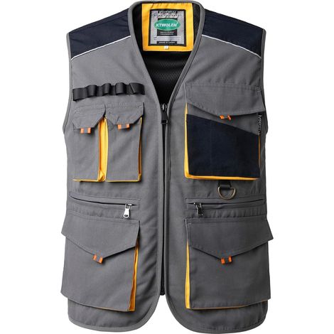 Gilet de Travail Homme Multifonction Chantier Bricolage Gilet Utilitaire avec Bandes Réfléchissantes et Poches Multiples (1/5)
