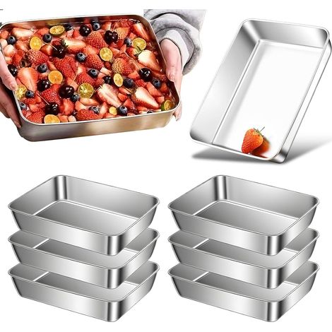 Juego de 6 cuencos de acero inoxidable para empanar - 25,5 x 20 x 5,5 cm - Acero inoxidable - Forma rectangular - Para carne, pescado y verduras (1/5)
