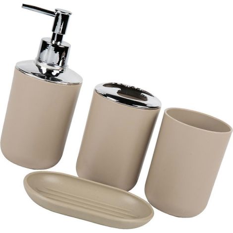 Ensemble d'accessoires de salle de bain blancs « No Fragile » (4 pièces) : rangement en plastique pour porte-savon, porte-brosse à dents et plateau de rangement. (1/4)