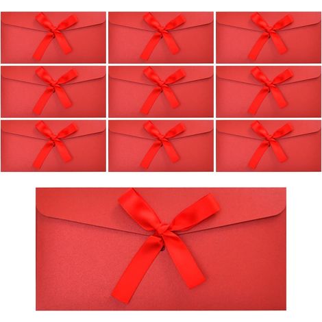 Enveloppe Cadeau Enveloppe Rouge Pour Invitation Et Carte – Design Élégant Avec Ruban Satin Et Fermeture Pratique – Papier Résistant Style Pour Mariag (1/5)