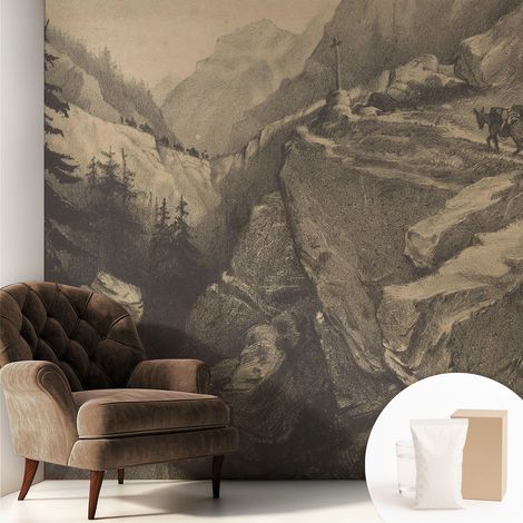 Papier peint intissé mural pour salon chambre à coucher tendance et originale - Colle incluse gratuite Montagnes pittoresques 250x250 cm (1/5)