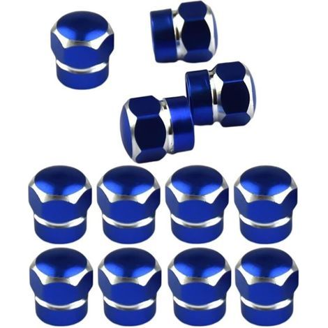 12 Pièces Bouchons Valve De Pneu, Bouchons Tige De Valve Pneu en Aluminium avec Joint Hexagonal Bouchons Valve Pneu, Chapeaux Anti-Poussière Voiture pour Moto, Bicyclette, Camions(Bleu) (1/5)