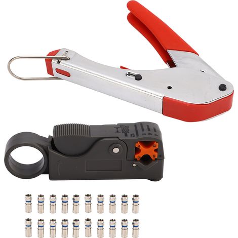 Kit d'outils de compression pour câble coaxial, kit d'outils de compression pour câble coaxial RG6 avec 20 connecteurs RG6, outil de dénudage pour câble coaxial (1/5)