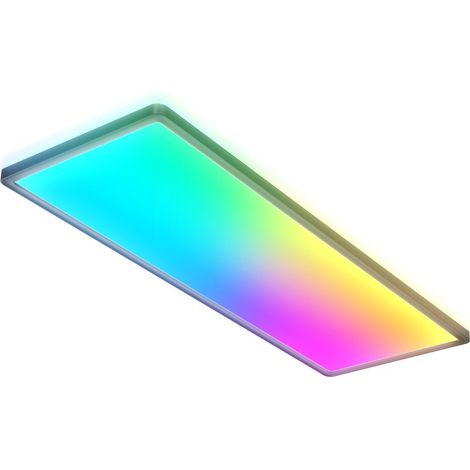 LED Deckenlampe mit indirektem Licht, Fernbedienung, buntes RGB+W Licht, LED Panel, Deckenleuchte flach, Schlafzimmerlampe, Flur, 58x20x3 cm, Schwarz