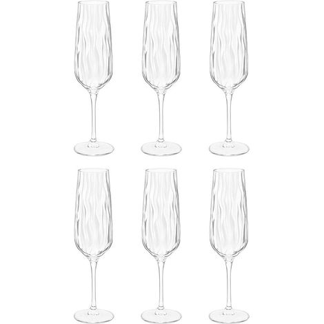 Lot de 6 Flûtes à Champagne en Verre Transparent avec Motif Vague 7 x 7 x 27 cm - PANGIVO (1/4)