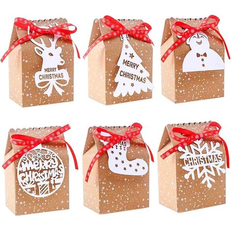 Lot de 24 sachets cadeaux de Noël en papier kraft : sachets de fêtes de Noël avec étiquettes et rubans à flocons de neige, accessoires pour fêtes de Noël (1/4)
