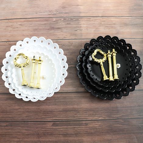 Support 3 étages pétale décoratif amovible en plastique pour pâtisseries cupcakes snacks mariage fête maison noir