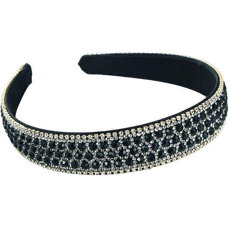 Luxuriöser Haarreif für Damen, bunte Strasssteine, breites Design, leichtes Kopfbedeckung-Black (1/5)